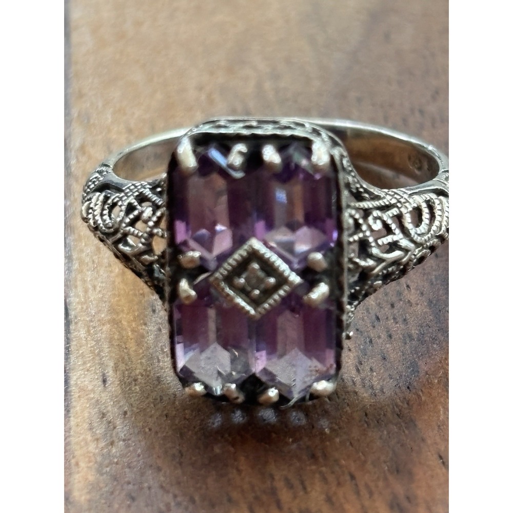 Sterling Silver Amethyst Art Deco Ring Size 8